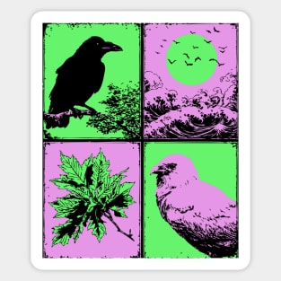 Vaporwave Nature - Japanese Raven and Great Wave Sticker
